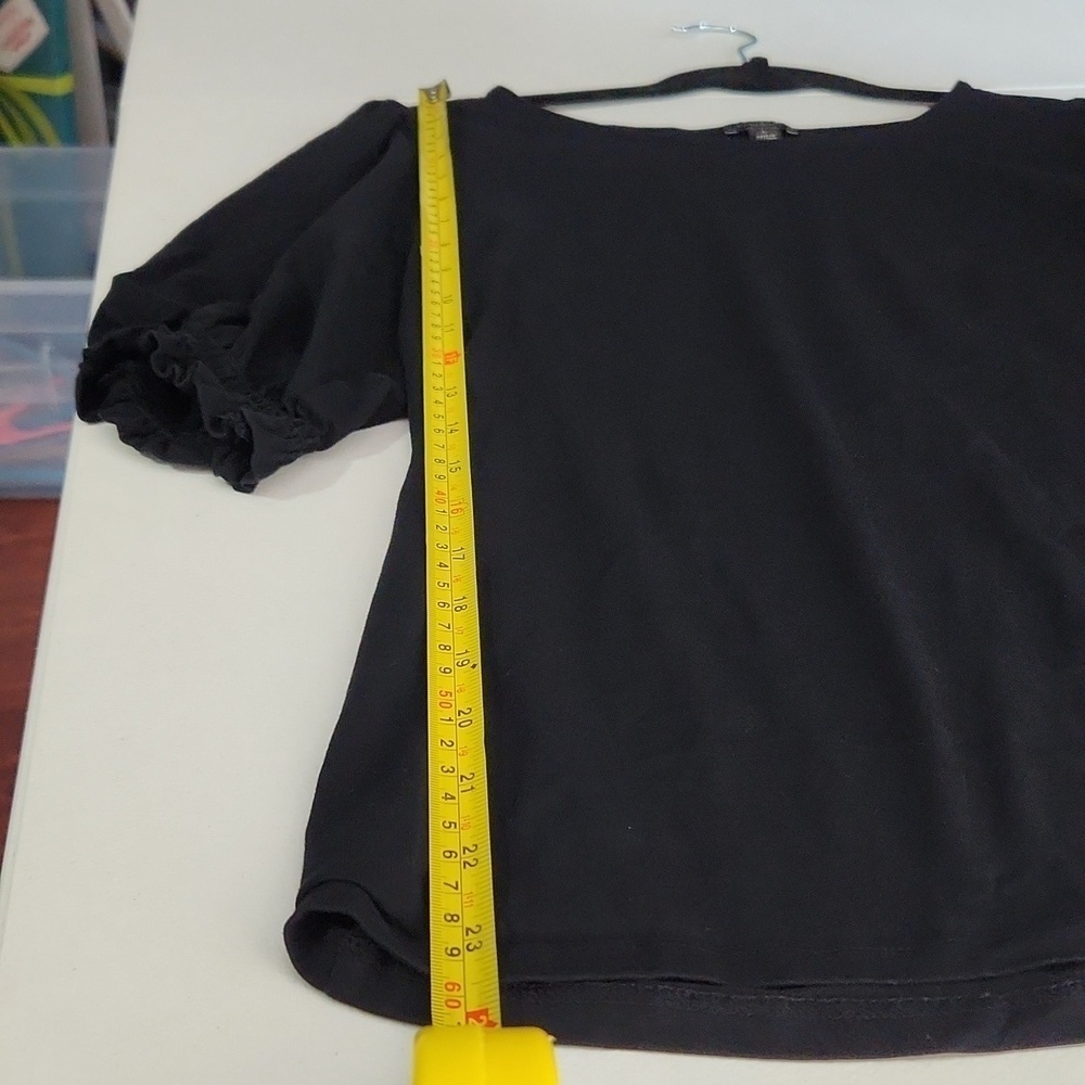 Ann Taylor Factory Blouse Size L Black Balloon Sleeve Top Shirt - Picture 6 of 9